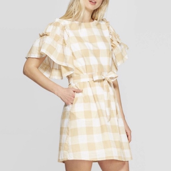 Who What Wear Dresses & Skirts - Who What Wear Yellow Gingham Ruffled Shift Dress M